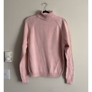 Vintage Y2K 2000s Lands End Chunky Turtleneck Sweater Pink Preppy Coastal Medium